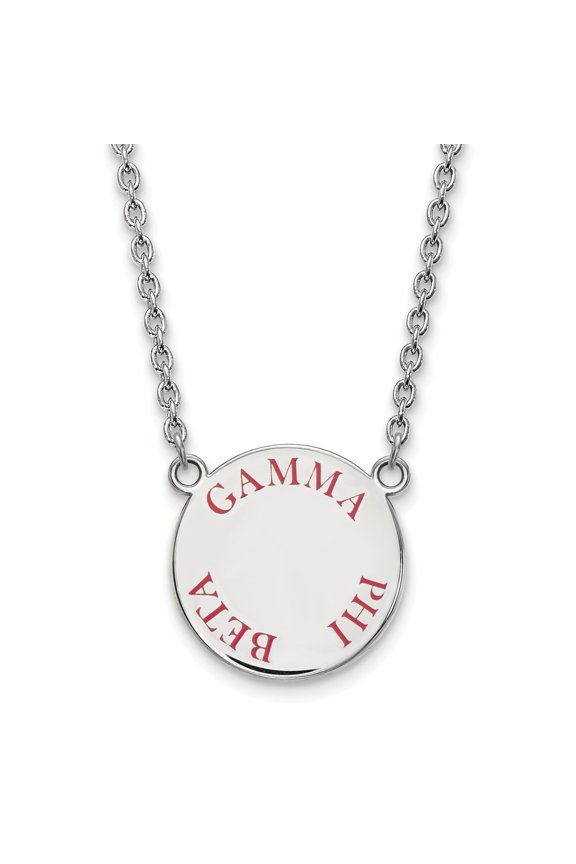 Sterling S. Rh-plated LogoArt Gamma Phi Beta Large Enl Pend With Necklace; 18 inch; for Adults and Teens; for Women and Men
