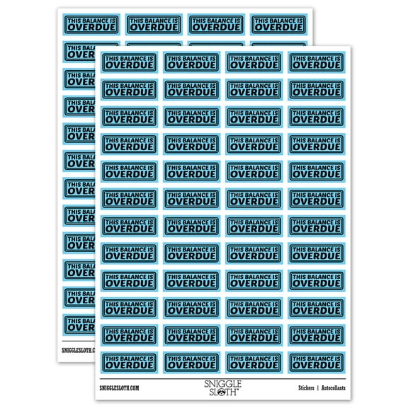 This Balance is Overdue Billing Payment Sticker Set - Light Blue - Gloss Finish - 1.25" Mini