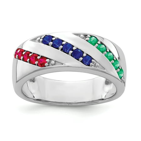 925 Sterling Silver Green Emerald Red Ruby Sapphire Band Ring Size 7.00