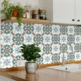 thumbnail image 4 of Mi Alma Removable Vinyl Floral Teal/Blue/Brown Backsplash Tile Stickers, 24pcs, 4 of 14