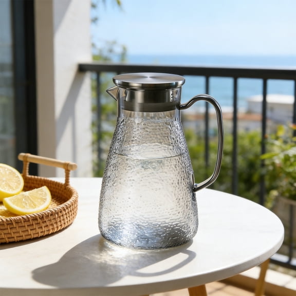 Lunxisen 2 Pcs Acrylic Striped Kettle Pitcher for Cold Brew Iced Tea and Juices, Transparent Refrigerator Beverage Dispenser, Herbal Infusion Water Jug(M)