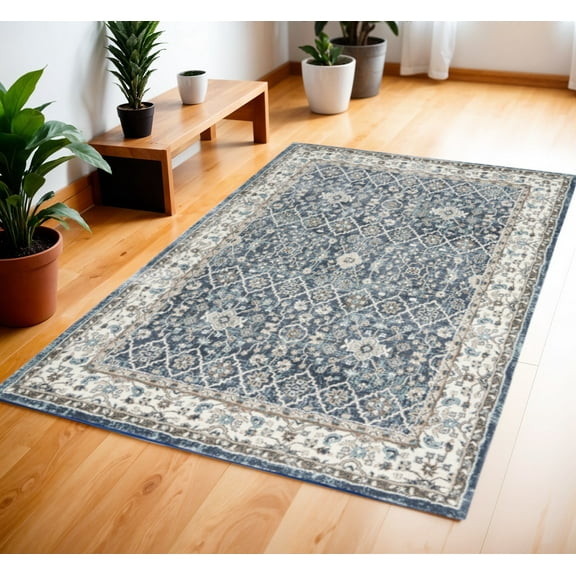 4' X 6' Blue Floral Power Loom Area Rug