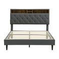 thumbnail image 6 of Jopath King Platform Bed, Upholstered Bed Frame with Linen Fabric Headboard and USB Ports 2 Side-mounted Pockets for Teens Adults Dark Grey, 6 of 9