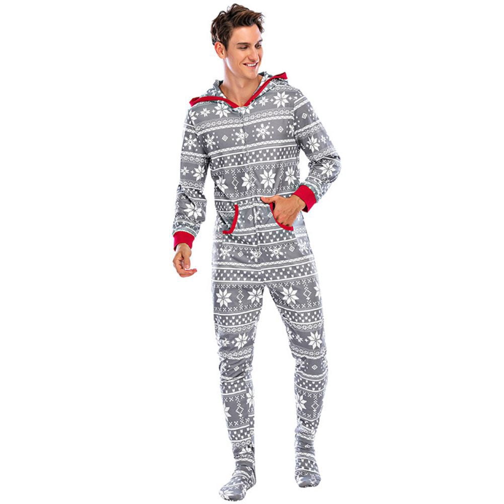URMAGIC URMAGIC Christmas Family Matching Cotton Hooded Onesie Pjs Footed Sleepwear Snowflake Pajamas Set