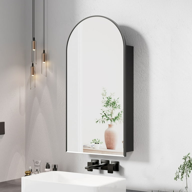 Hironpal Unique Black Arched Medicine Cabinet Surface Mount Semi Metal Framed with Mirror and Storage 16 x 31 Walmart