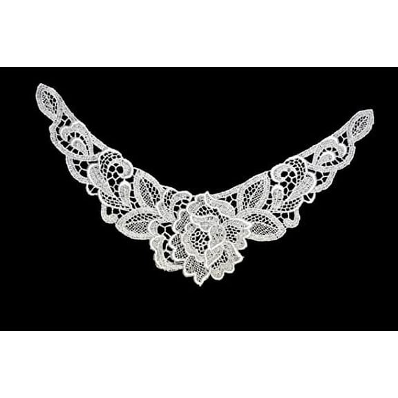 Altotux 9.5" x 6" White Floral Collar Neckline Motif Applique Patch By 2 Pieces
