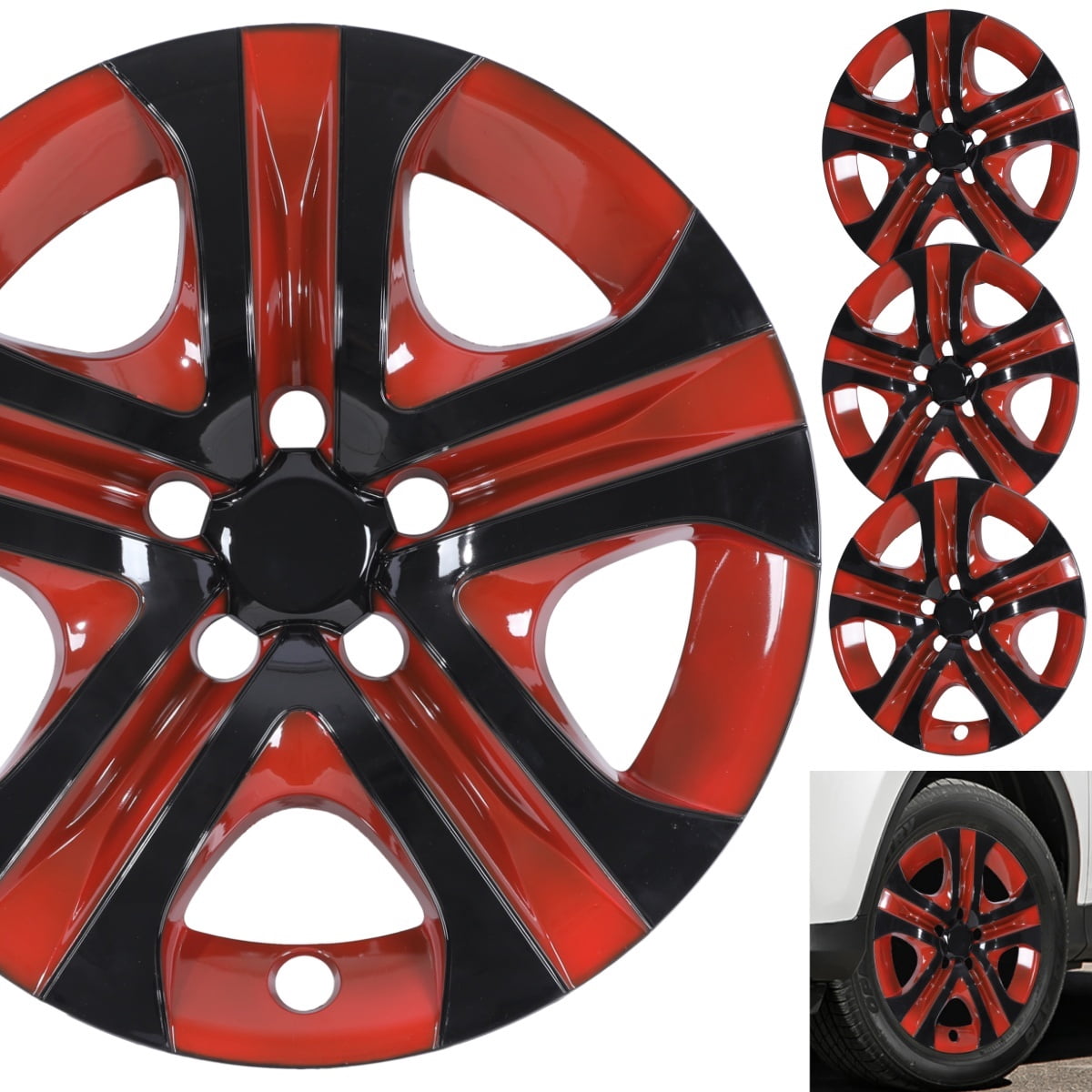 4pcs/Set 17" Hubcaps Wheel Rims Cover for 2013-2018 Toyota Rav4 Compatible With Steel Wheels Snap on Installation(Black Lacquer & Red Lacquer)