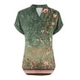 thumbnail image 5 of Women's Button Down V Neck Top Cotton Linen Blend Blouses Floral Graphic Tee Short Sleeve With Folded Cuff Ombre Top Loose Fit Summer Basic Henley Top, 5 of 5