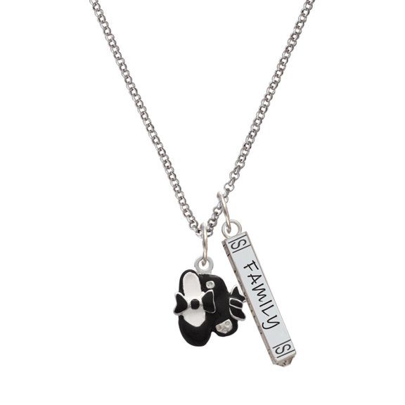 Delight Jewelry Silvertone Black Enamel Tap Shoes Silvertone Family Bar Charm Necklace, 23"