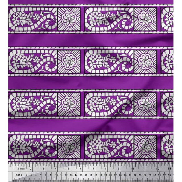 Soimoi Poly Georgette Fabric Leaves & Floral Block Print Fabric by The Yard 52 Inch Wide