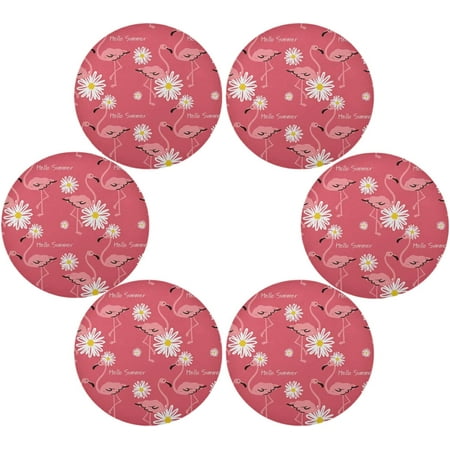 

SKYSONIC Hello Summer Cute Flamingo Couple Round Placemats for Dining Table Non-Slip Heat-Resistant Polyester Table Mats Set of 6 Washable Table Mats for Kitchen Dining Table Decoration (676)