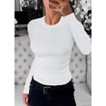 thumbnail image 2 of Womens Ribbed Crewneck Long Sleeve Shirts Slim Fit Basic Tunic Tops Tees, 2 of 4
