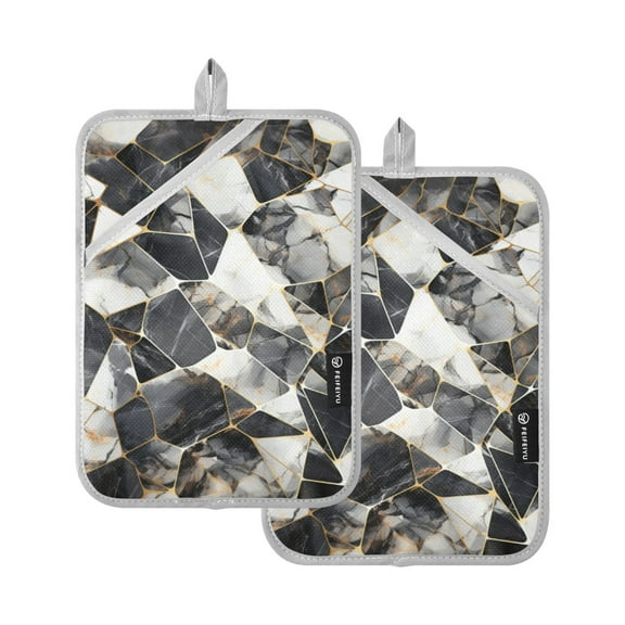 ALAZA Marble Black Pot Holders Set of 2 Heat Resistant Kitchen Oven Mitts