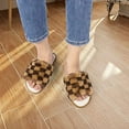 thumbnail image 4 of Women's Fuzzy Faux Fur Slippers Flat Spa Slides Open Toe Cozy Memory Foam Slip On House Slippers Kakhi-8, 4 of 6