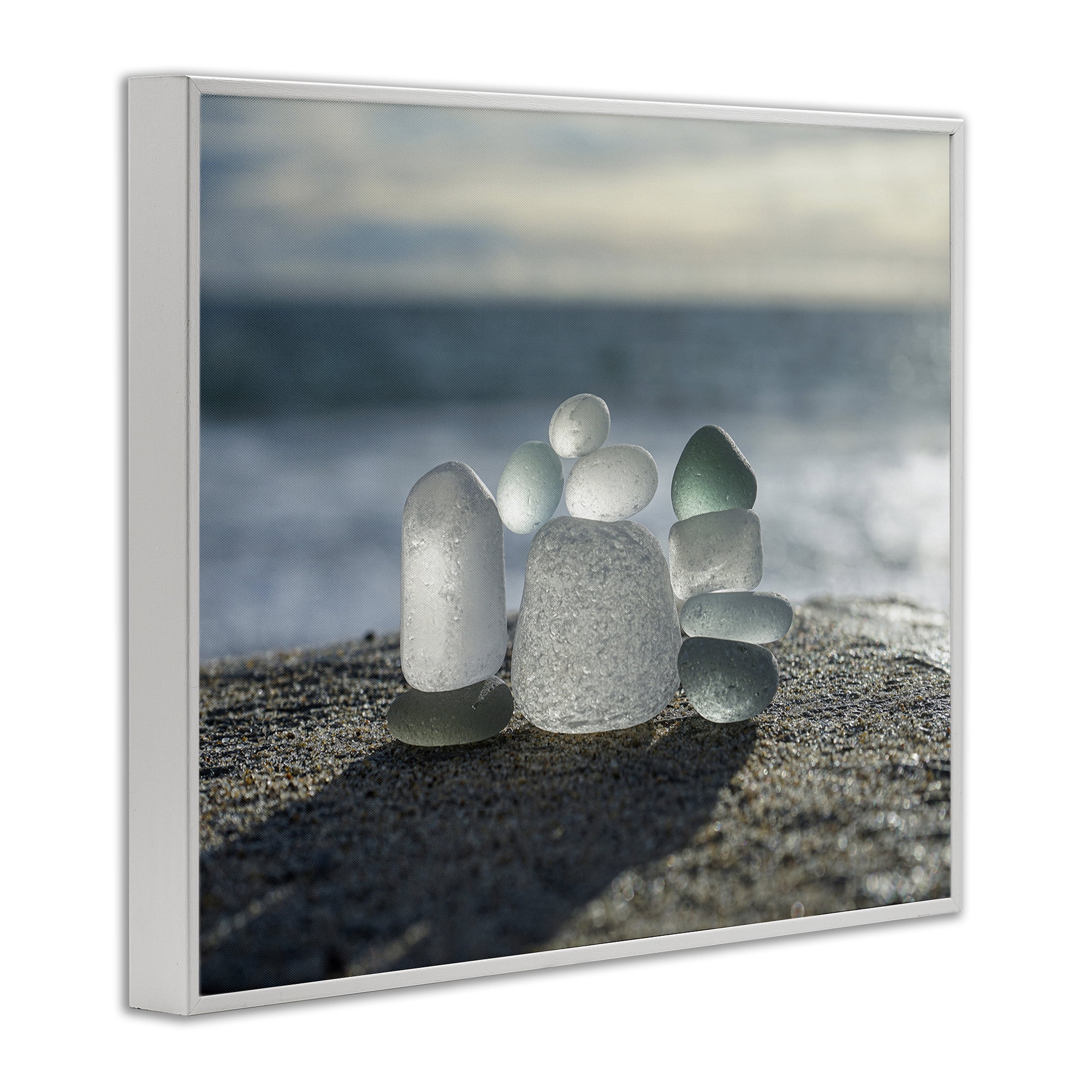 Stupell Industries Balancing Sea Glass Pebbles White Framed Giclee Art, design by LMarie Allen