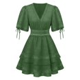thumbnail image 4 of KHONTS Women's Summer Dress Hollow out Lace V-Neck Puff Short Sleeve A-Line Layered Short Dresses Green XXL, 4 of 4