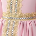 thumbnail image 6 of MEZZALL Dresses Elegant Embroidered Belted Robe Dress Girls Traditional Abaya Gown With Lace Trim Party Wear Versatile Short Sleeve Crew Neck Solid Color Child Sundress, 6 of 9