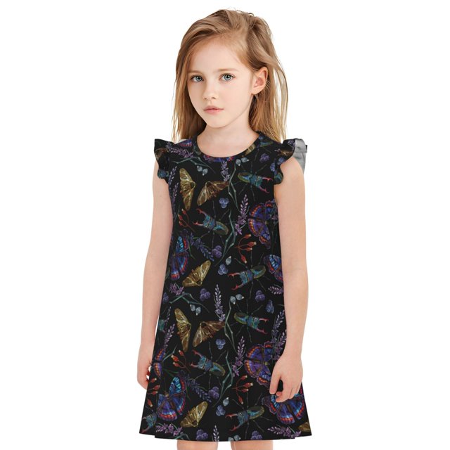 Balery Lavender Flowers Camisón de princesa para niñas, pijama de algodón con mangas abullonadas, suave y bonito.-XX-Large