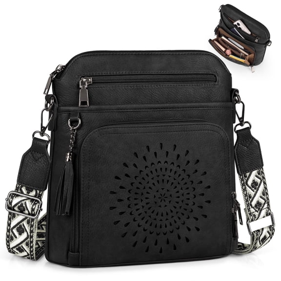 RAINSMORE Crossbody Bags for Women Designer Womens Shoulder Handbags Leather Trendy Crossbody Purse,Black