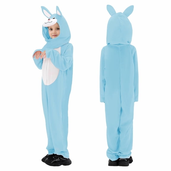 Easter Bunny Onesie for Kids, Cute Pink & Blue Hooded Cartoon Rabbit Animal Pajamas Jumpsuit, Halloween Cosplay Costume for Girls Boys