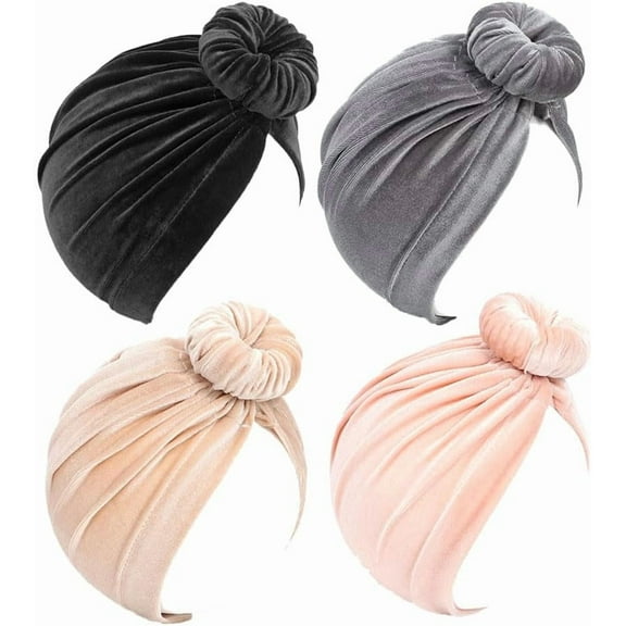 YooGuoGuo 4PCS Velvet Baby Turban Hats Newborn Beanie Cap Knot Headwrap Toddler Infant Cap 0-3 Years