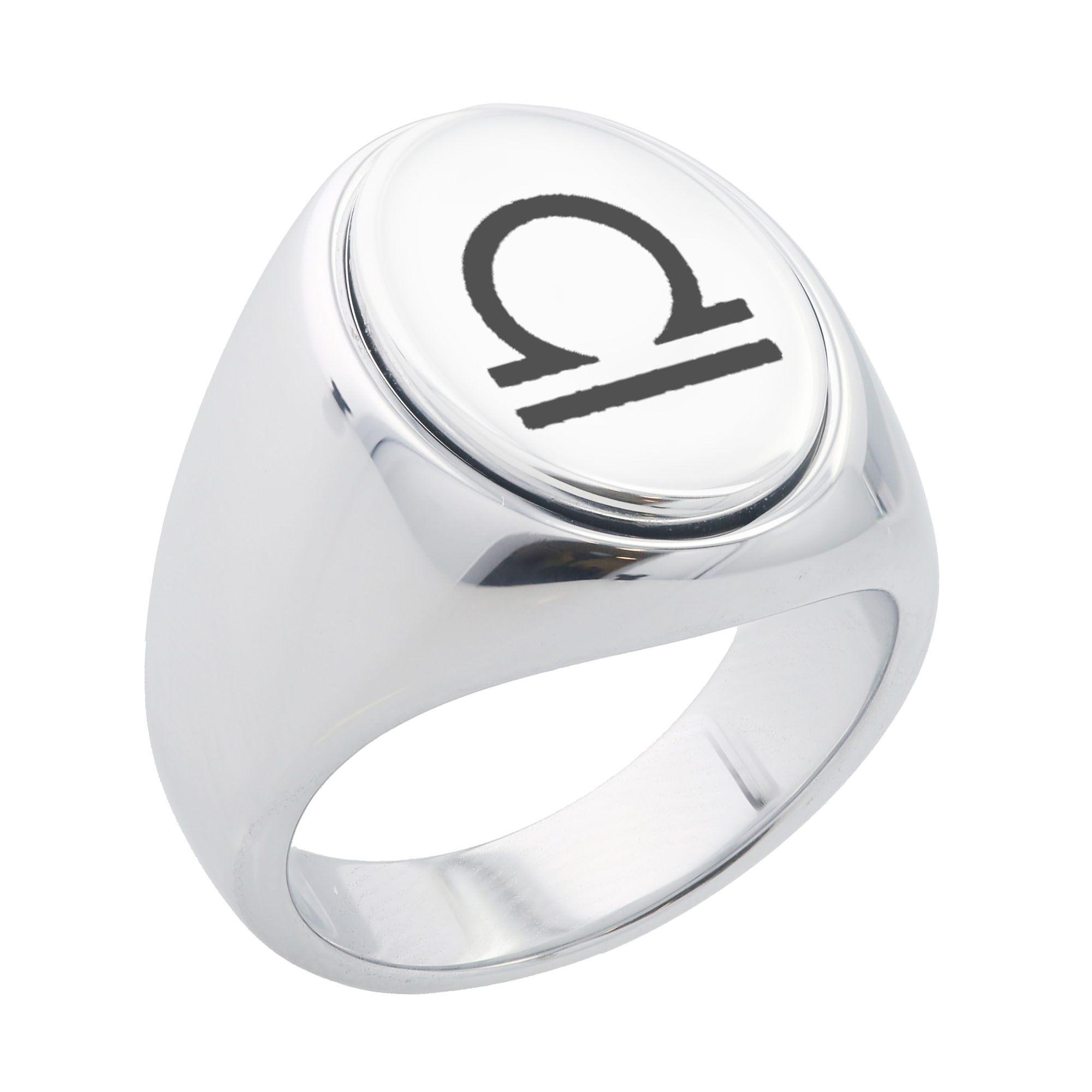 Tungsten Male Men Signet Ring Zodiac Horoscope Astrology Libra Mystic Oval Shape Anniversary Engagement White SZ 13