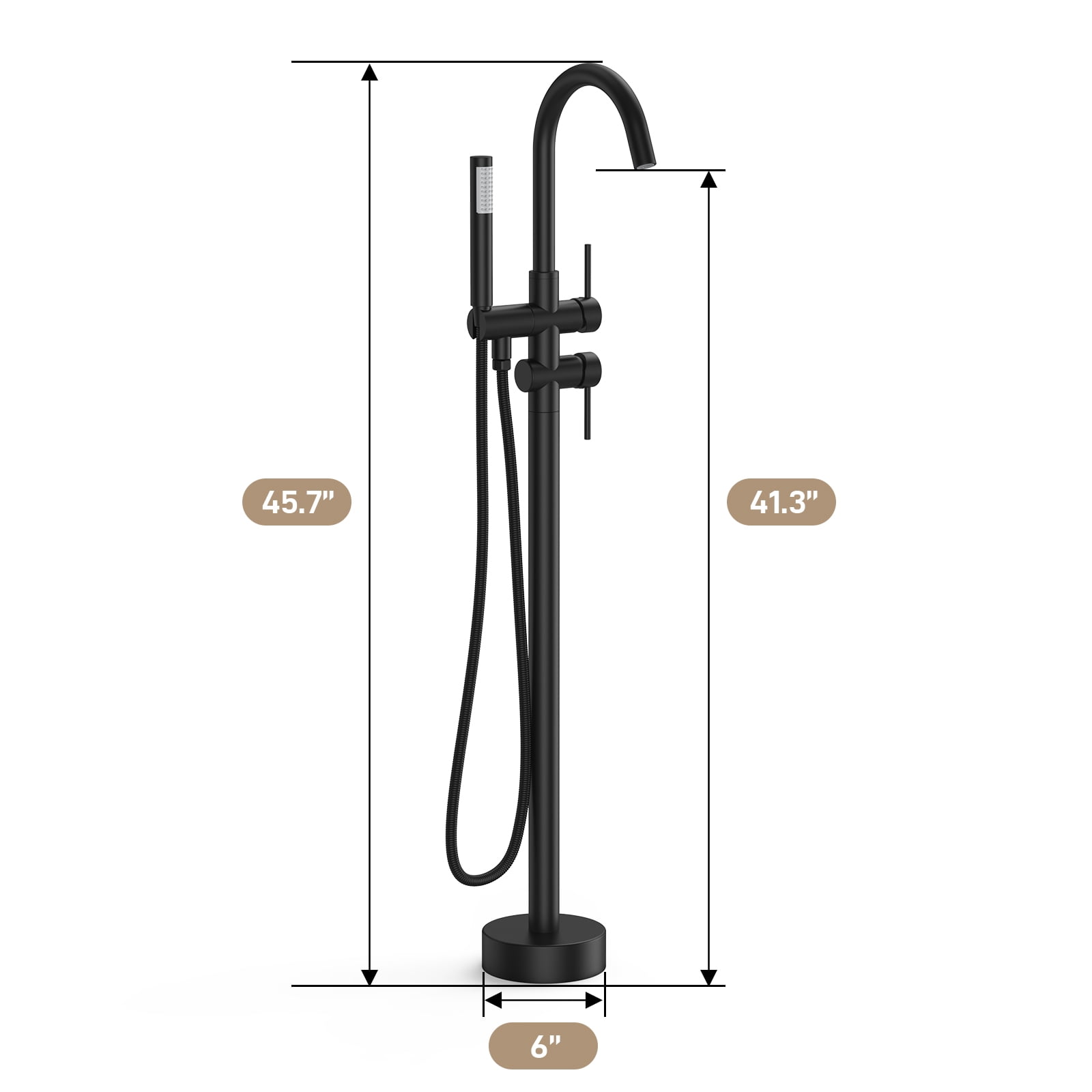 Bathtub Faucet, Floor Mount Bathtub Faucet Freestanding Tub Faucet Standing Bathtub Filler, High-Flow Bath Shower Faucet with Handheld Sprinkler