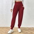 thumbnail image 2 of ClodeEU Women's High Waisted Smocked Waist Jogger Pants,Casual Loose Fit Joggers with Elastic Cuffs Wine,Women's Plus XXL, 2 of 9