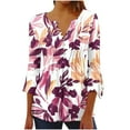 thumbnail image 1 of Pompotops Chemises Tuniques Imprimées Florales à Manches 3/4 Décontractées Col en V pour Femmes Chemises Basiques d'Été Blouse Plissée en Liquidation, 1 of 5