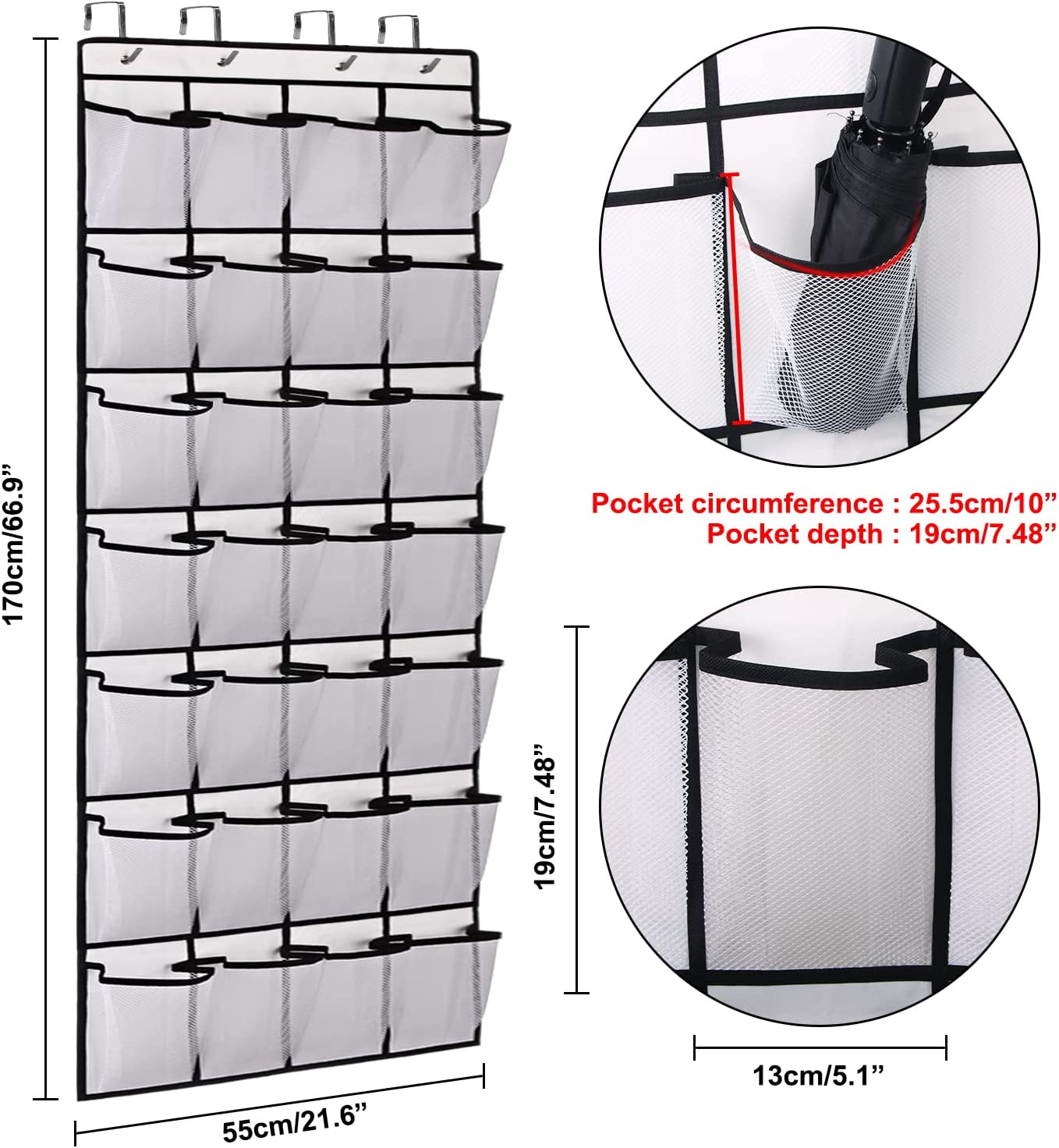 IZEYNO Over-The-Door Shoe Organizer, 28 Mesh Pockets photo 4