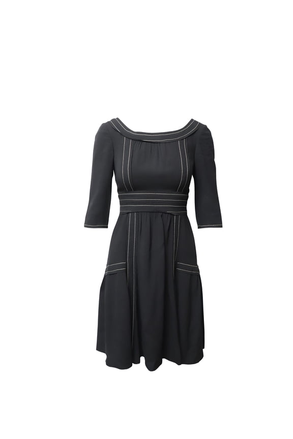 Pre-Owned Prada Contrast Stitch Midi Dress in Black Silk
