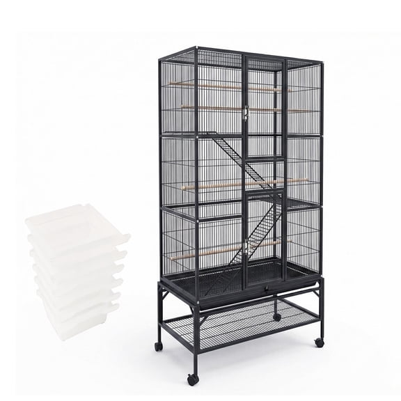 69-Inch Large Bird Cage,Mobile Parrot Cage with Perches & Feeding Cup & Tray,Durable Standing Bird Crate for Bird Keeping