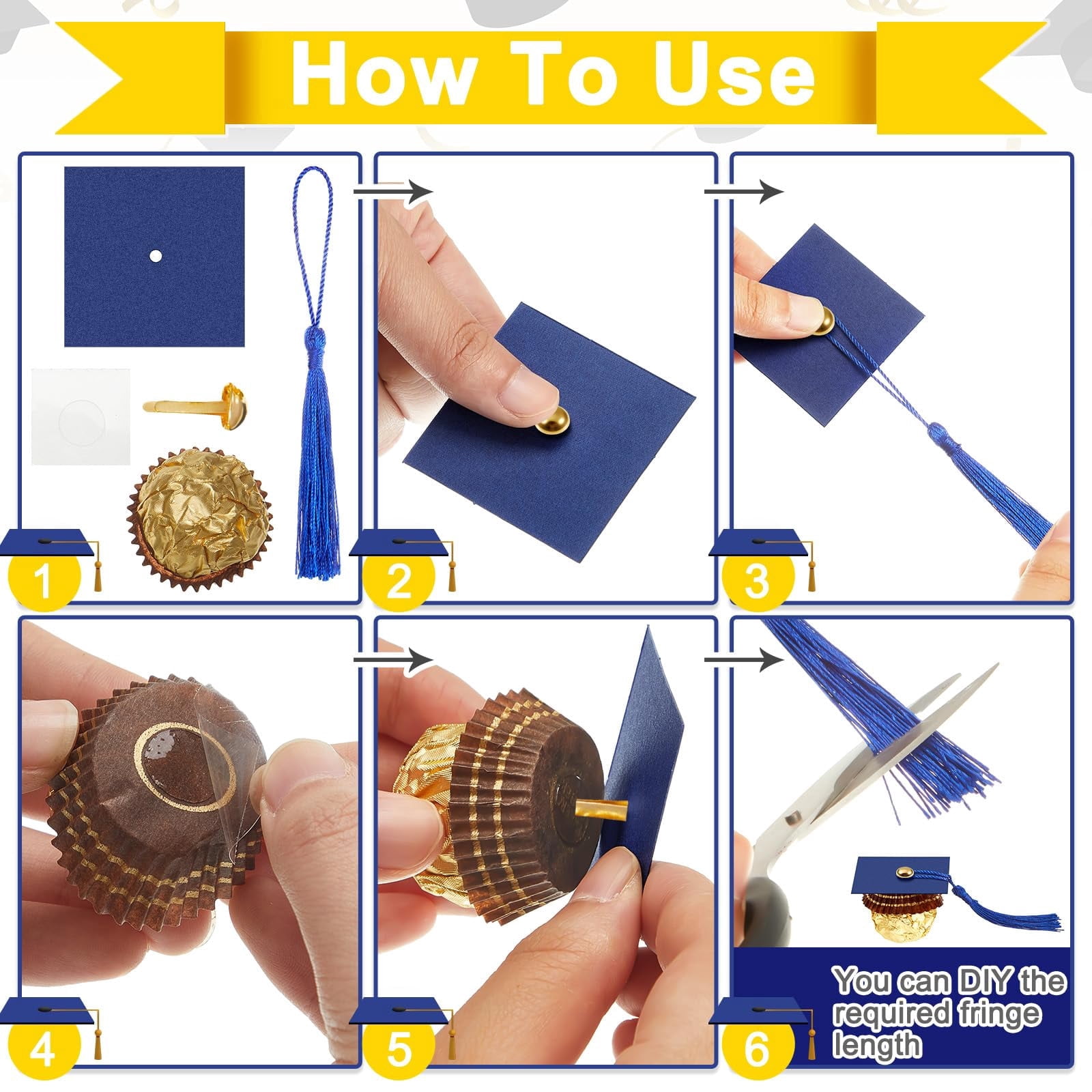 50 Dark Blue Graduation Cap Cupcake Toppers Mini Chocolate Decor for 2026 Theme Parties