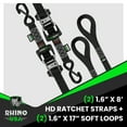 thumbnail image 4 of Rhino USA 1.6" x 8' Ratchet Straps Heavy Duty Kit with S Hooks - 5,208lb Break Strength - Black 2pc, 4 of 7