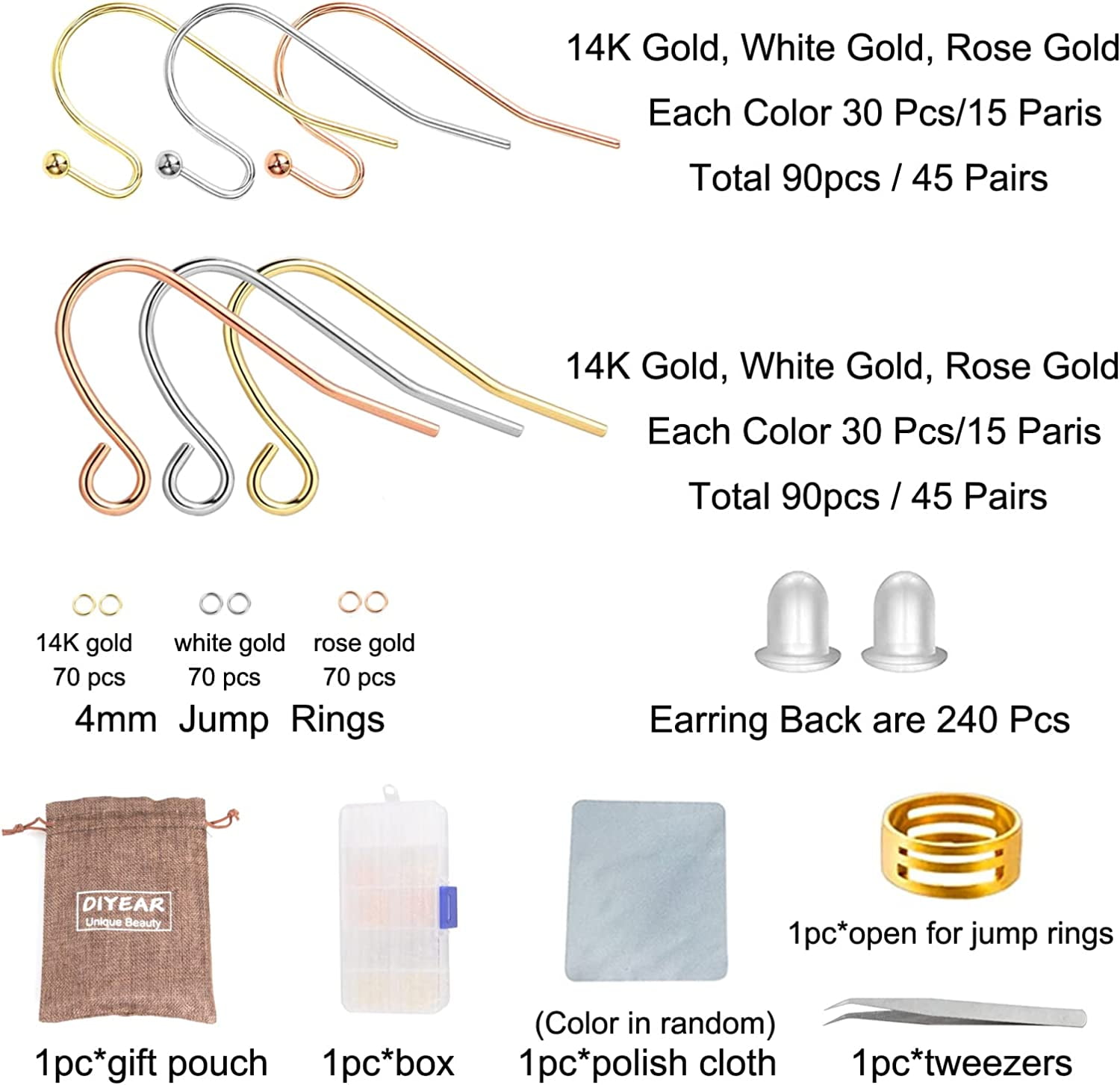 Rose Gold Earring Hooks, 240Pcs Earring Making Kit with Hypoallergenic  Earring Hooks, Jump Rings and Clear Rubber Earring Backs for DIY Jewelry  Making