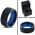 thumbnail image 4 of P. Manoukian Tungsten Wedding Band Ring 10mm for Men Women Black Blue Center Line Flat Cut Brushed Lifetime Guarantee Size 7, 4 of 4