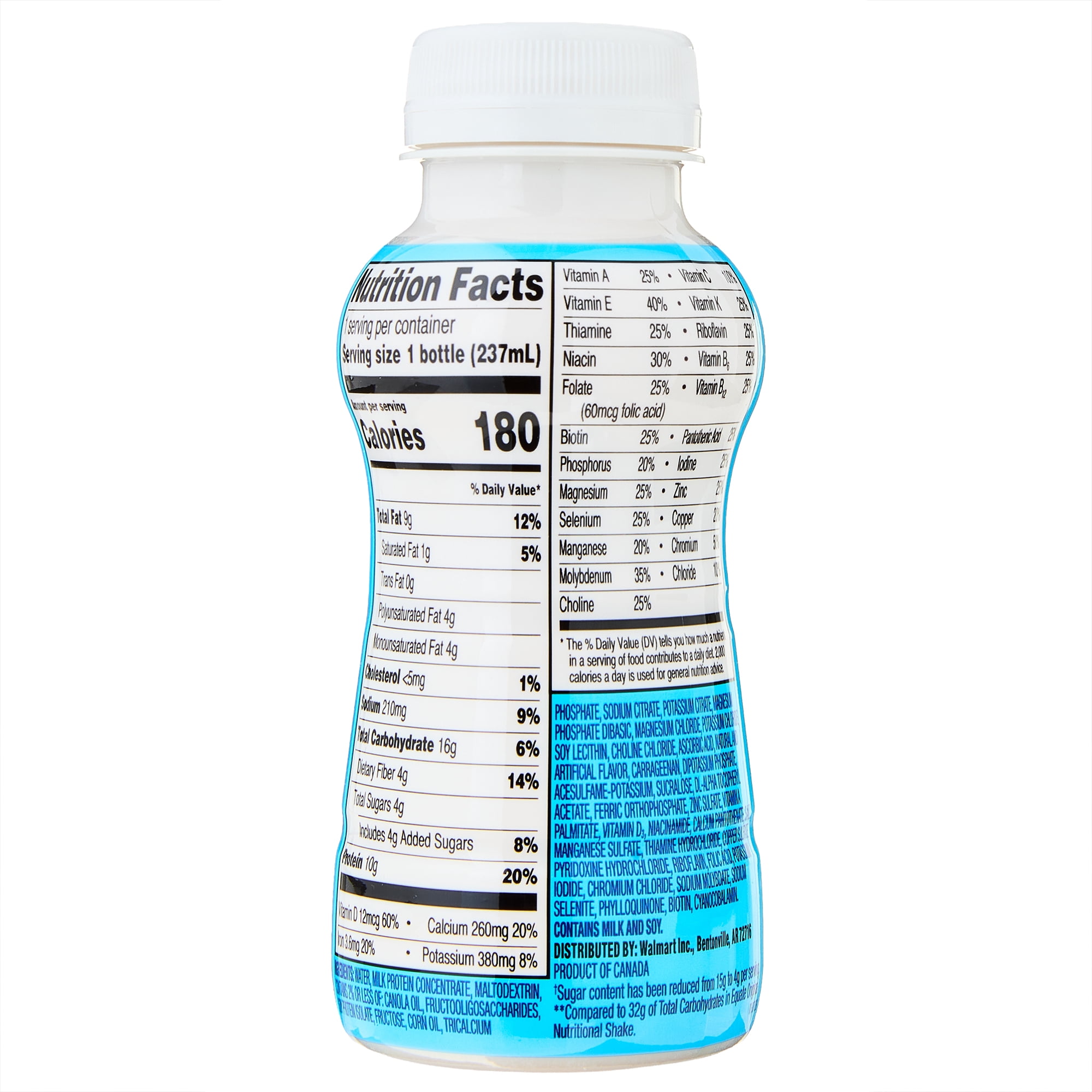 (2 pack) Equate Reduced Sugar Formula Nutritional Shakes, Vanilla, 8 fl oz, 16 Count
