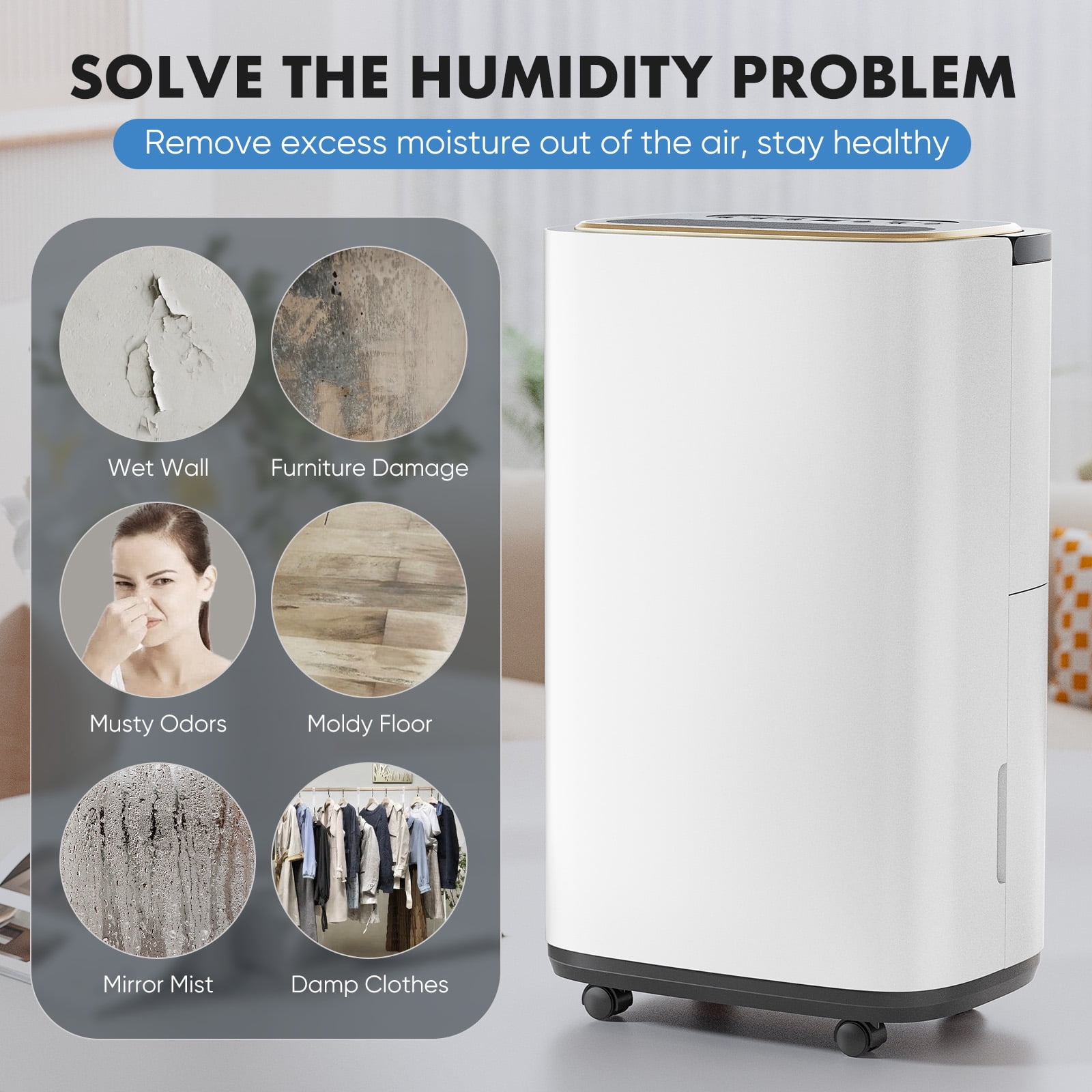 SUMELL 30 Pint Dehumidifier with Drain Hoseand Carry Handle for Medium to Large Rooms, Bedrooms & Basements