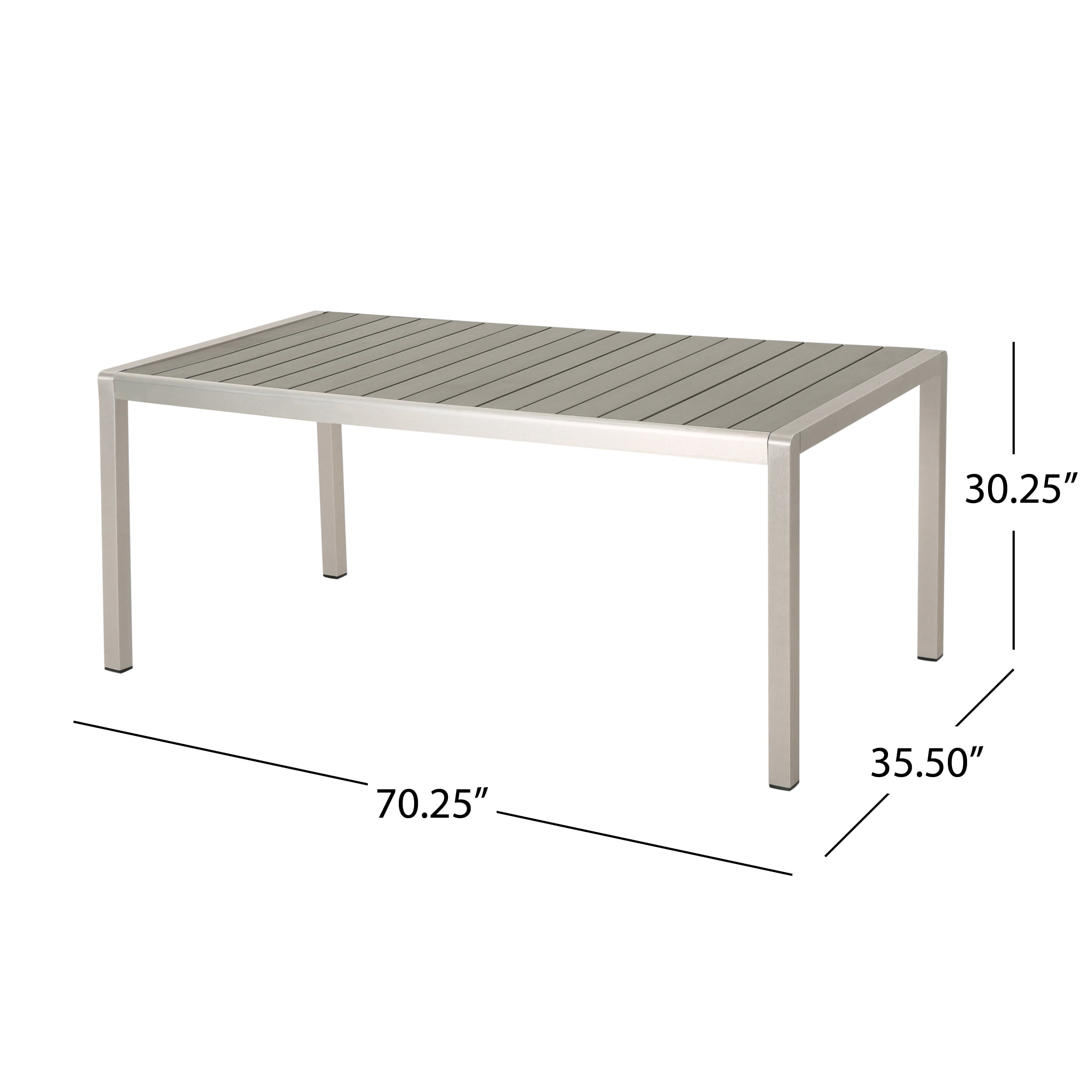 Noble House Gannon Outdoor Modern 6 Seater Aluminum Dining Set with Dining Bench, Gray and Silver