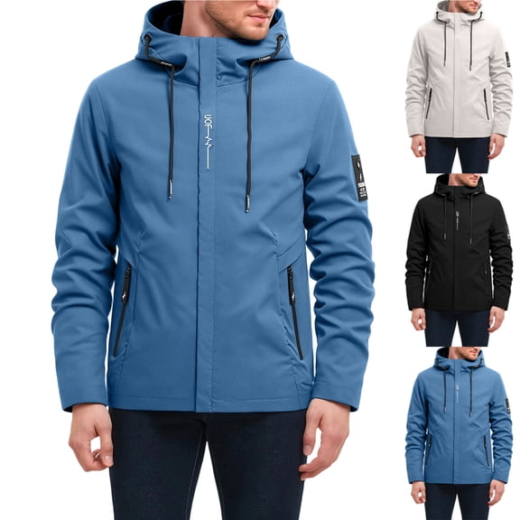 Danhjin Rain Jackets for Men Waterproof Raincoats Hooded Windbreak Long Sleeve Zip up Hiking Going out Traveling Cycling Zip up Fashion Outerwear