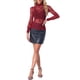 thumbnail image 2 of INSPIRAR CHIC Blusa de Encaje Floral Semitransparente de Manga Larga con Cuello Alto para Mujeres Color Rojo Carmesí, 2 of 6
