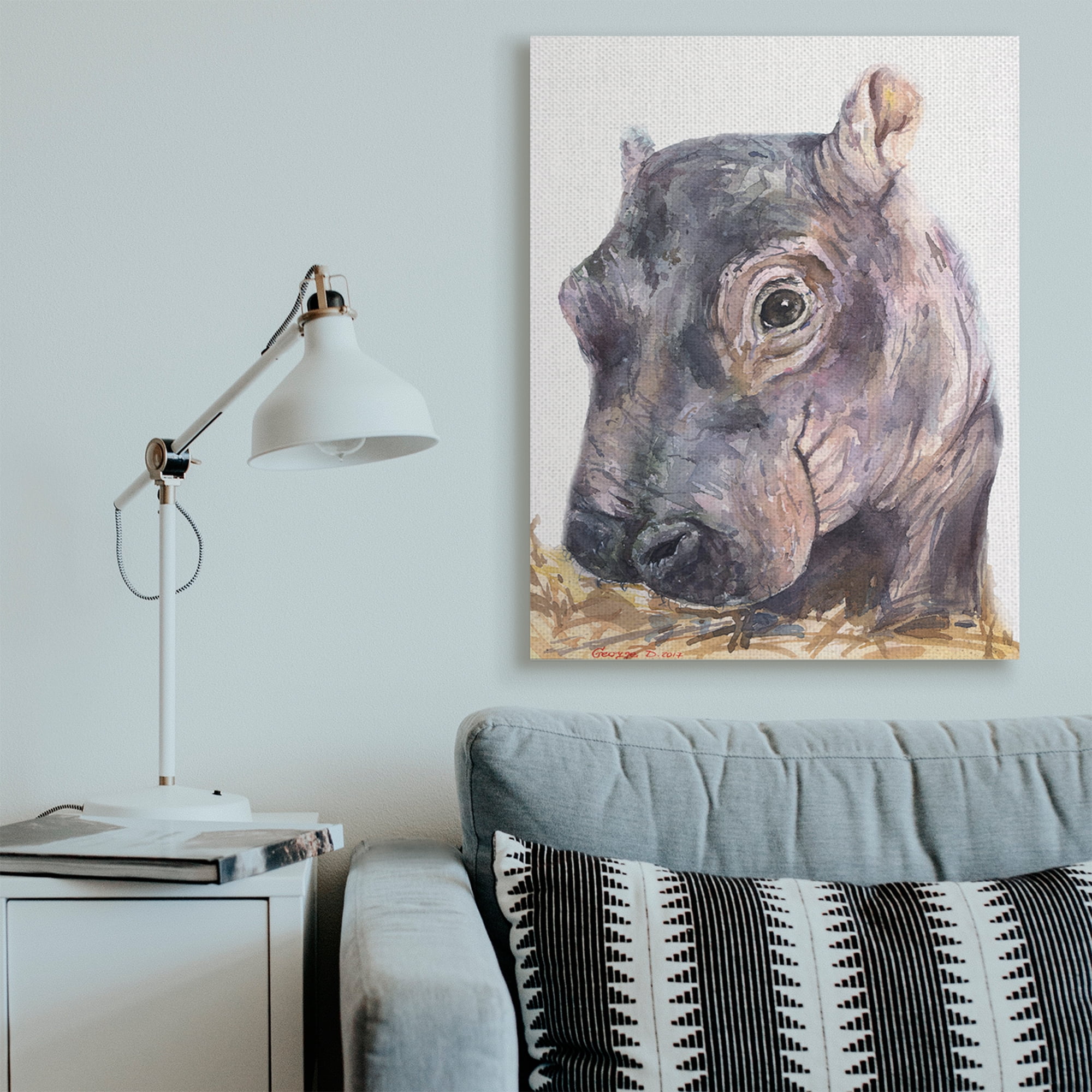 Stupell Industries Baby Hippo Portrait Adorable Grey Safari Animal Canvas Wall Art, 36 x 48, Design by George Dyachenko