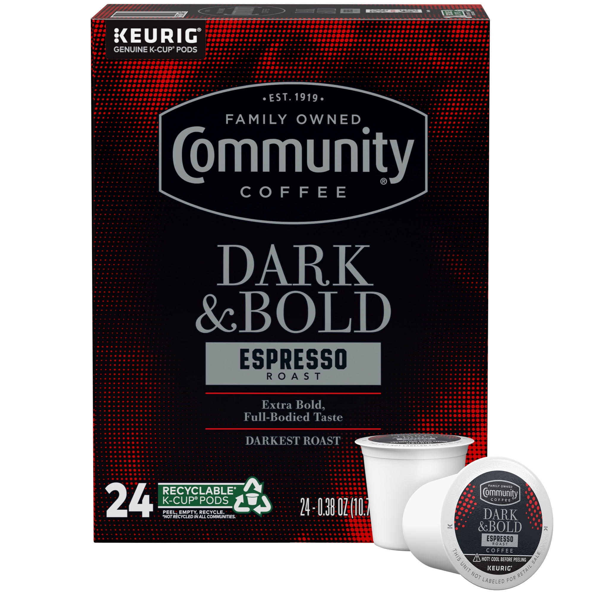Community Coffee Dark & Bold Espresso Roast Extra Dark Roast Single Serve Keurig K-Cup Pods 24 ct Box
