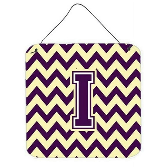 Letter I Chevron Purple & Gold Wall or Door Hanging Prints, 6 x 0.02 x 6 in.