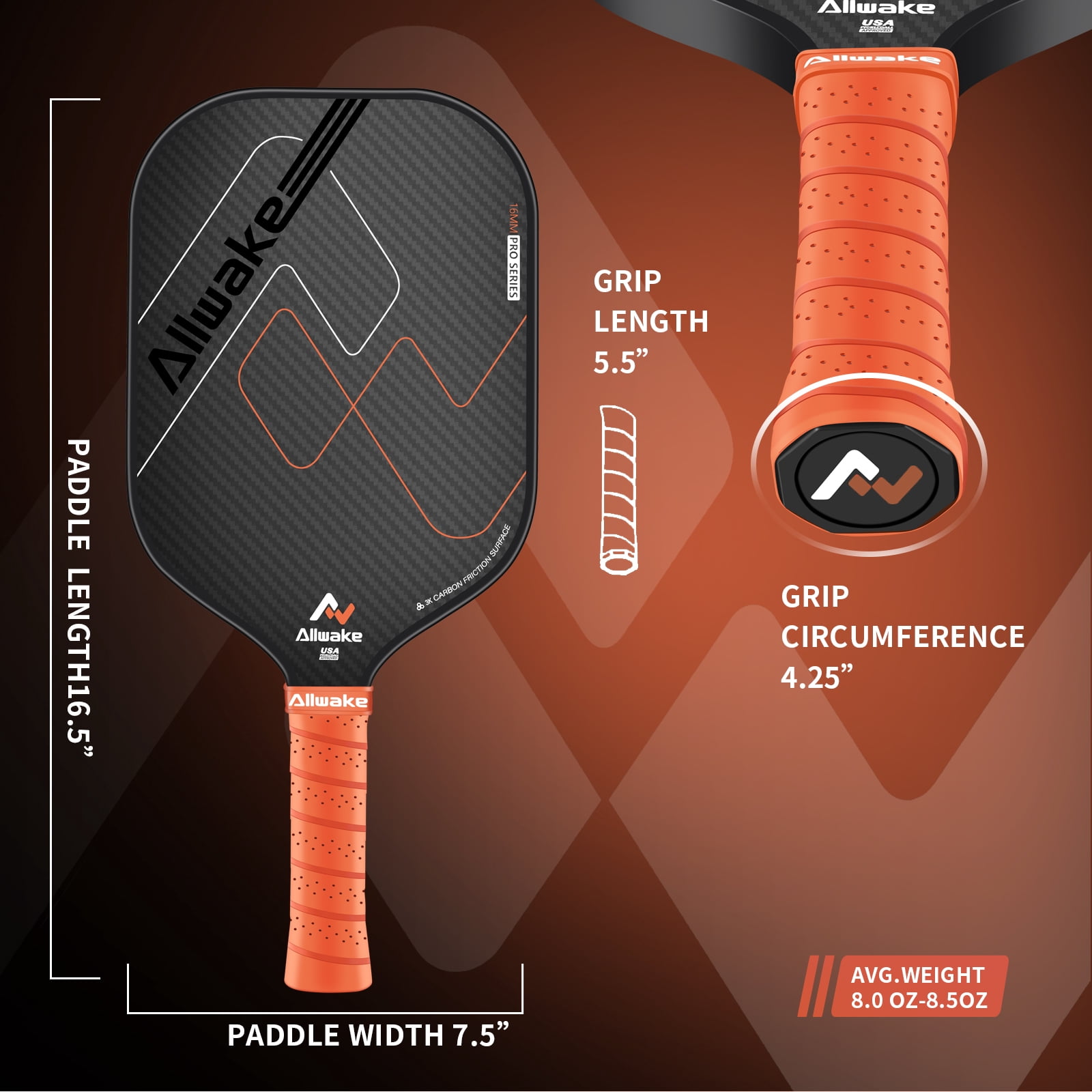 Pickleball Paddles, USAPA Approved, 3k Friction Surface Carbon Fiber  Pickleball Paddle, Durable &Lightweight Pickleball Rackets for Adults
