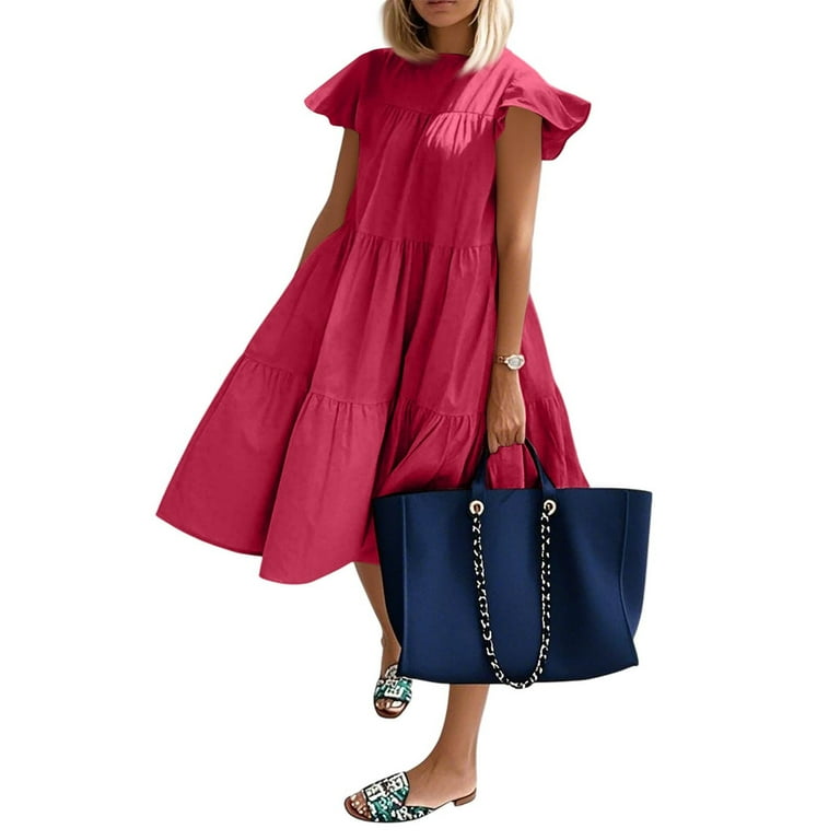 Tshirt Dress Women, Tank Casual Crew Neck Ruffle Flutter Sleeve Elegant  Classy Quince Dresses Plus Size Bridesmaid Dresses For Women 2025 Casual  Dresses Modest Dresses Work (M, Watermelon Red) ZMTing - Walmart.com