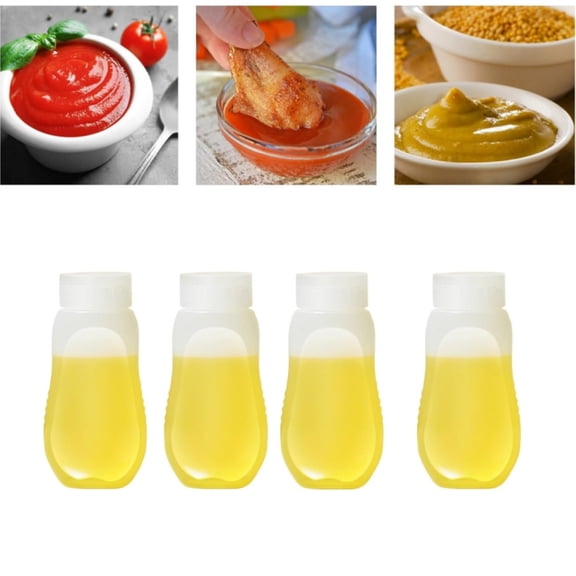 Salad Dressing Dispenser,4Pcs Durable Hot Sauce Bottles with Caps for BBQ Sauce,10oz/300ml Portable Plastic Condiment Squeeze Dispenser for Ketchup,Salad
