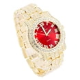 thumbnail image 5 of Bling-ed Out Ultimate Hip Hop Royalty Mens Watch w/Easy Reader Roman Numeral or Diamond Time Indicators - Bright Colored Dials - L0504 (Gold Blood Red w/Tennis), 5 of 7