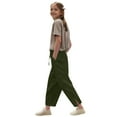 thumbnail image 4 of ZACPNCV Pants for Girls Summer Casual Loose Cotton Linen Straight Wide Leg Drawstring Elastic Waist Solid Cropped Pant Green 6-7 Years, 4 of 8