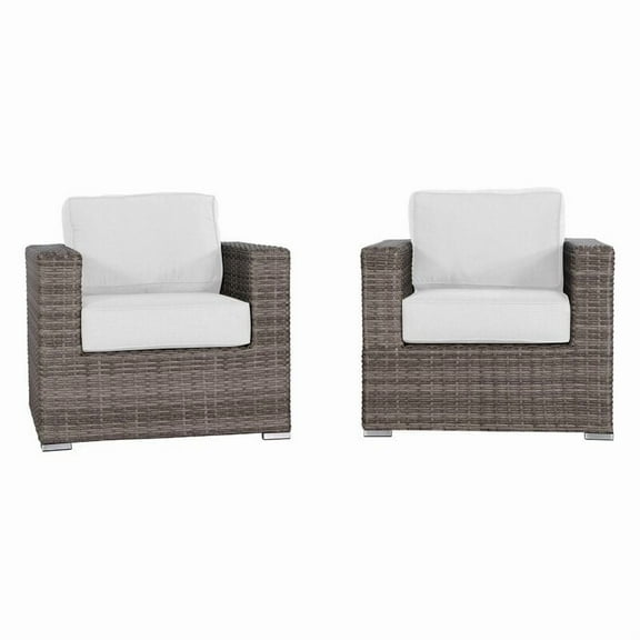 Living Source International Wicker/Rattan Club Patio Chair with Cushions in Gray